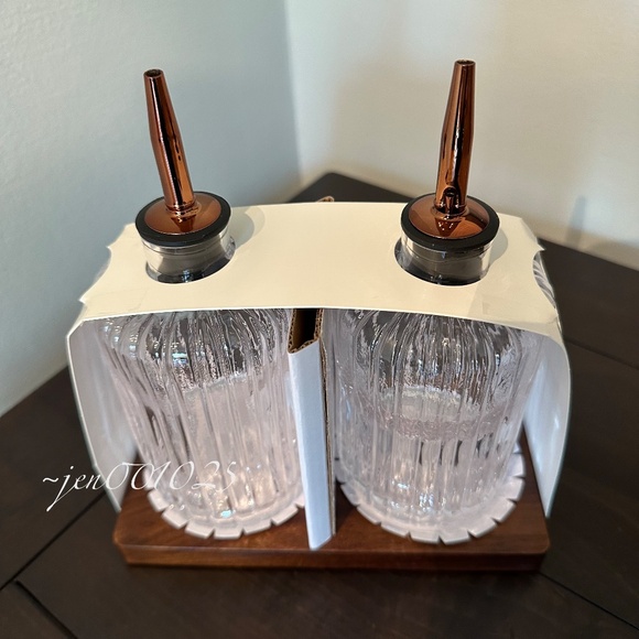 Oil & Vinegar Ribbed Glass Bottle Set with Wood Base - Hearth & Hand Magnolia - Picture 7 of 8